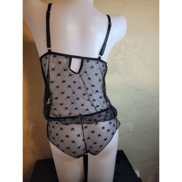 Size Small Black Star Dotted Print Spaghetti Straps 2PCD27 - Picture 4 of 4